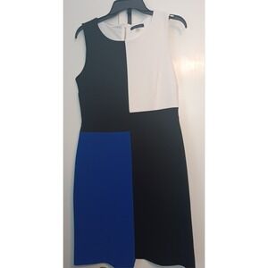 Womens Dress 8 Blue Black Color block Sheath Scuba Bodycon Designer Retro 90s